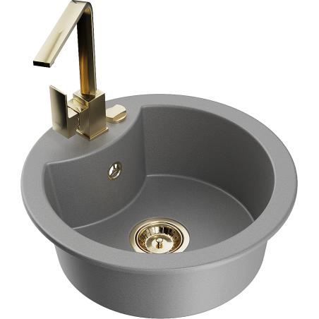 Mexen Diego 1-bowl granite sink with Rita kitchen faucet, gray - 6512-71-670300-50