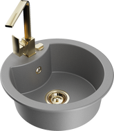 Mexen Diego 1-compartment granite sink with a kitchen mixer tap Rita, Grey - 6512-71-670300-50