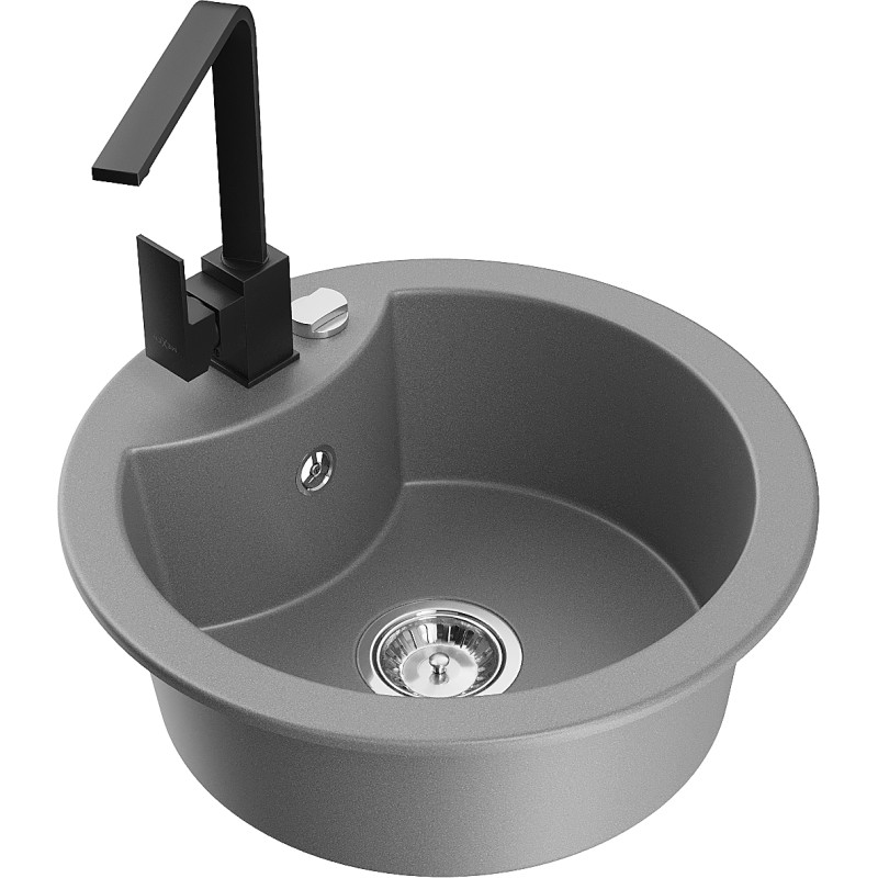 Mexen Diego 1-bowl granite sink with Rita kitchen faucet, gray - 6512-71-670300-70