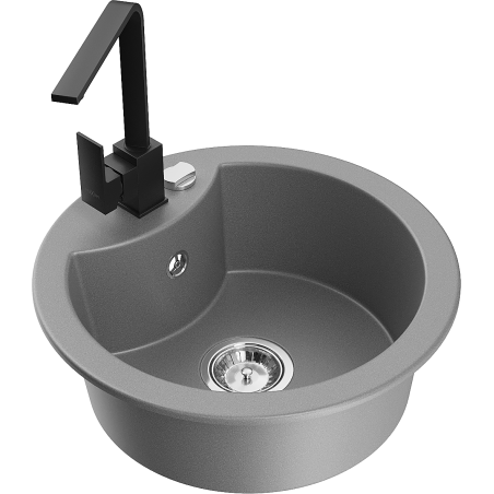 Mexen Diego 1-compartment granite sink with a kitchen mixer tap Rita, Grey - 6512-71-670300-70