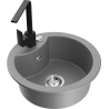Mexen Diego granite kitchen sink single bowl with Rita kitchen faucet, gray - 6512-71-670300-70