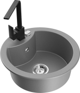 Mexen Diego 1-compartment granite sink with a kitchen mixer tap Rita, Grey - 6512-71-670300-70