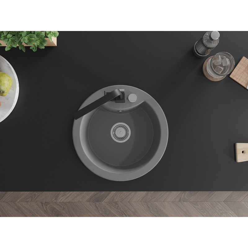 Mexen Diego 1-bowl granite sink with Rita kitchen faucet, gray - 6512-71-670300-70