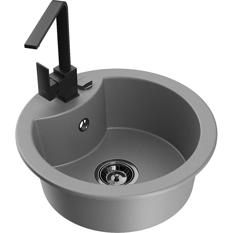 Mexen Diego 1-bowl granite sink with Rita kitchen faucet, gray - 6512-71-670300-70-B