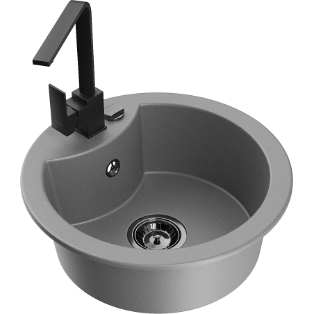 Mexen Diego 1-compartment granite sink with a kitchen mixer tap Rita, Grey - 6512-71-670300-70-B
