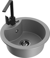 Mexen Diego 1-bowl granite sink with Rita kitchen faucet, gray - 6512-71-670300-70-B
