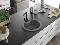 Mexen Diego 1-compartment granite sink with a kitchen mixer tap Rita, Grey - 6512-71-670300-70-B