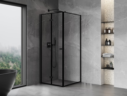 Mexen Mist-F 120 x 120 cm Folding Shower Enclosure, Left Side, Black Frame, Black - 8A6T-120-120-70-70-L