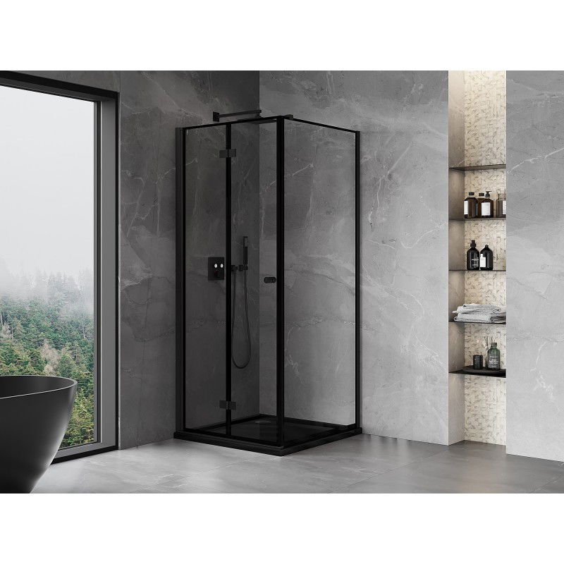 Mexen Mist-F 120 x 120 cm Folding Shower Enclosure, Left Side, Black Frame, Black - 8A6T-120-120-70-70-L