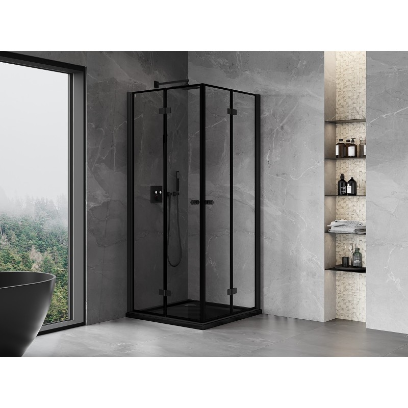 Mexen Mist-F Duo folding shower cabin 70 x 70 cm, black frame, black - 8A6-070L-070P-70-70