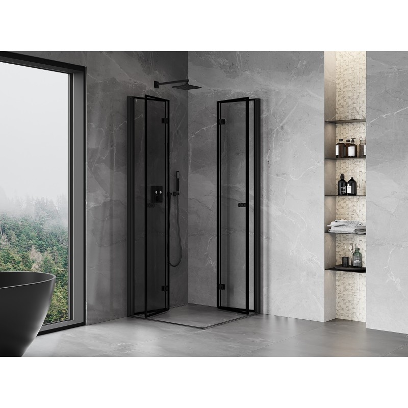 Mexen Mist-F Duo folding shower cabin 75 x 75 cm, black frame, black - 8A6-075L-075P-70-70