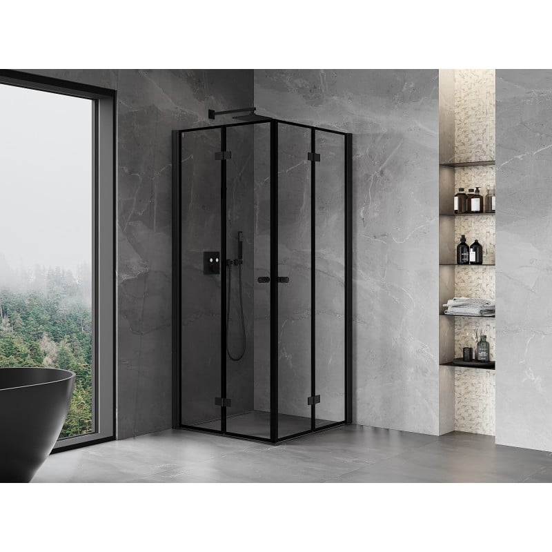 Mexen Mist-F Duo foldable shower cabin 90 x 90 cm, black frame, black - 8A6-090L-090P-70-70