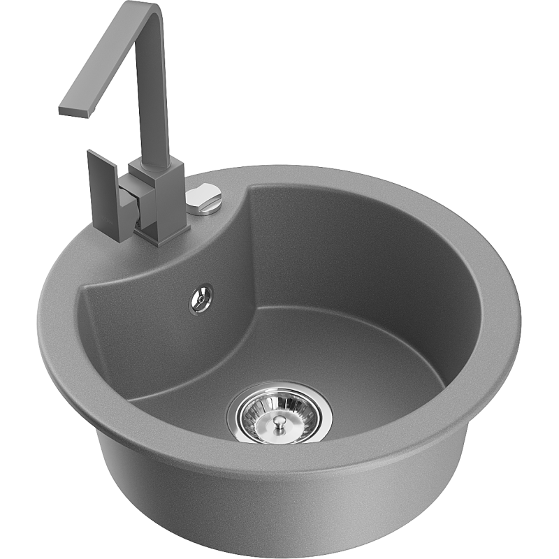 Mexen Diego 1-compartment granite sink with a kitchen mixer tap Rita, Grey - 6512-71-670300-71
