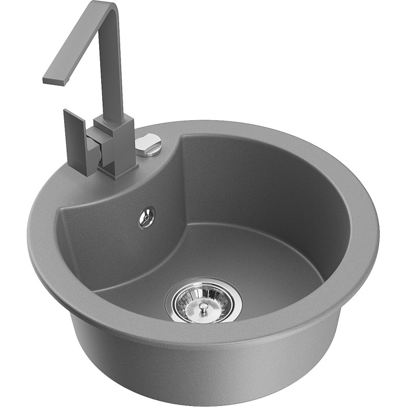 Mexen Diego single-bowl granite sink with Rita kitchen faucet, gray - 6512-71-670300-71