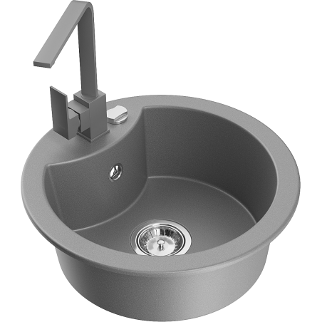 Mexen Diego granite sink 1-bowl with Rita kitchen tap, grey - 6512-71-670300-71