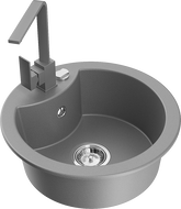 Mexen Diego 1-compartment granite sink with a kitchen mixer tap Rita, Grey - 6512-71-670300-71