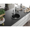 Mexen Diego single-bowl granite sink with Rita kitchen faucet, black/silver metallic - 6512-73-670300-00