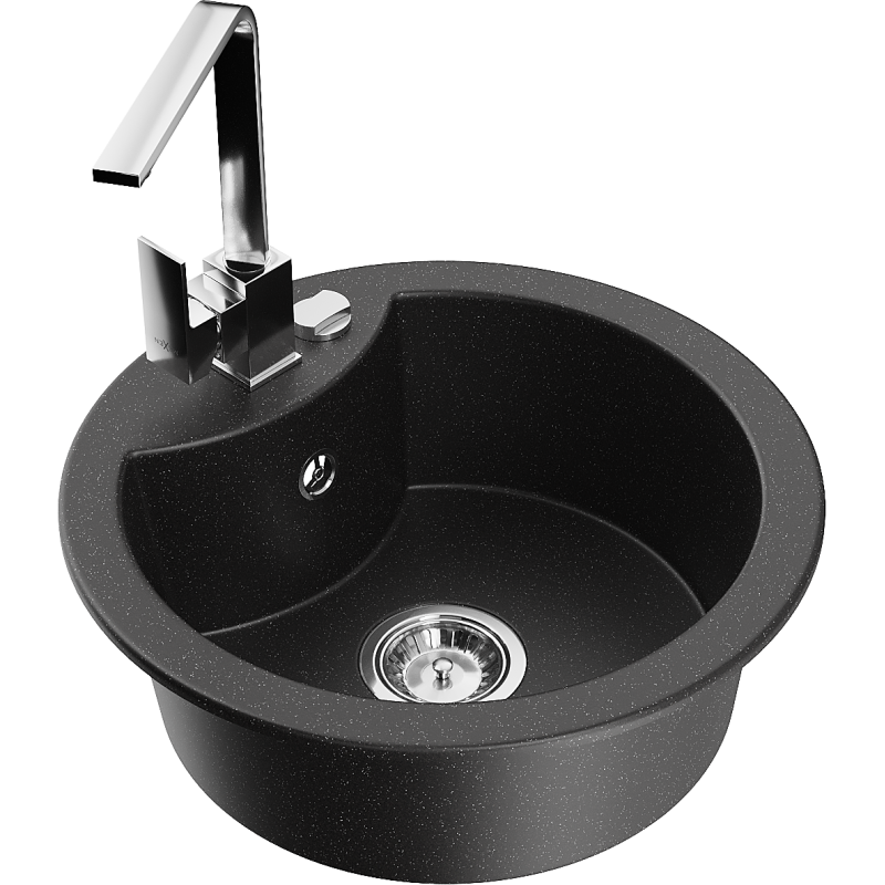 Mexen Diego 1-compartment granite sink with a kitchen mixer tap Rita, Black/Silver metallic - 6512-73-670300-00