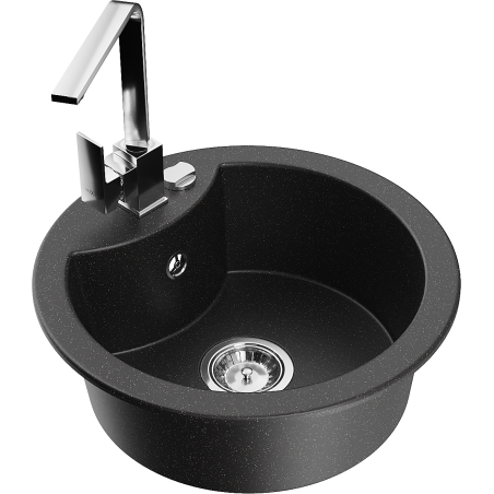Mexen Diego 1-bowl granite kitchen sink with Rita tap, black/silver metallic - 6512-73-670300-00