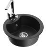 Mexen Diego granite kitchen sink 1-bowl with Rita kitchen faucet, black/silver metallic - 6512-73-670300-00