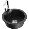Mexen Diego single-bowl granite sink with Rita kitchen faucet, black/silver metallic - 6512-73-670300-00