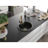 Mexen Diego single-bowl granite kitchen sink with Rita faucet, black/silver metallic - 6512-73-670300-50
