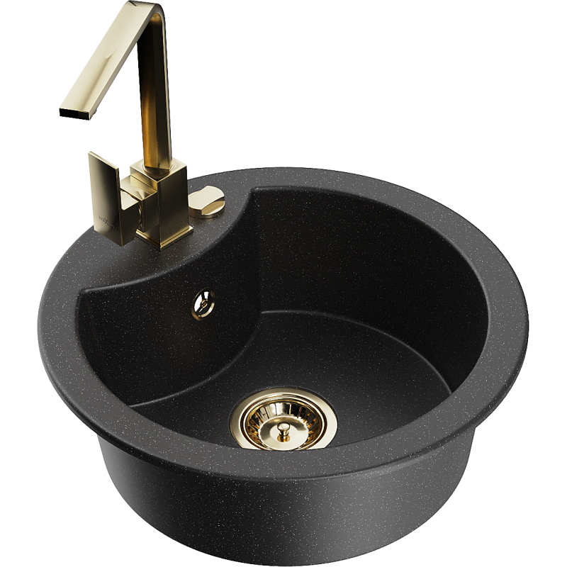 Mexen Diego granite kitchen sink 1-bowl with Rita kitchen tap, black/silver metallic - 6512-73-670300-50