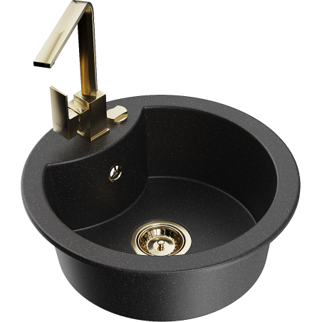 Mexen Diego single-bowl granite kitchen sink with Rita faucet, black/silver metallic - 6512-73-670300-50