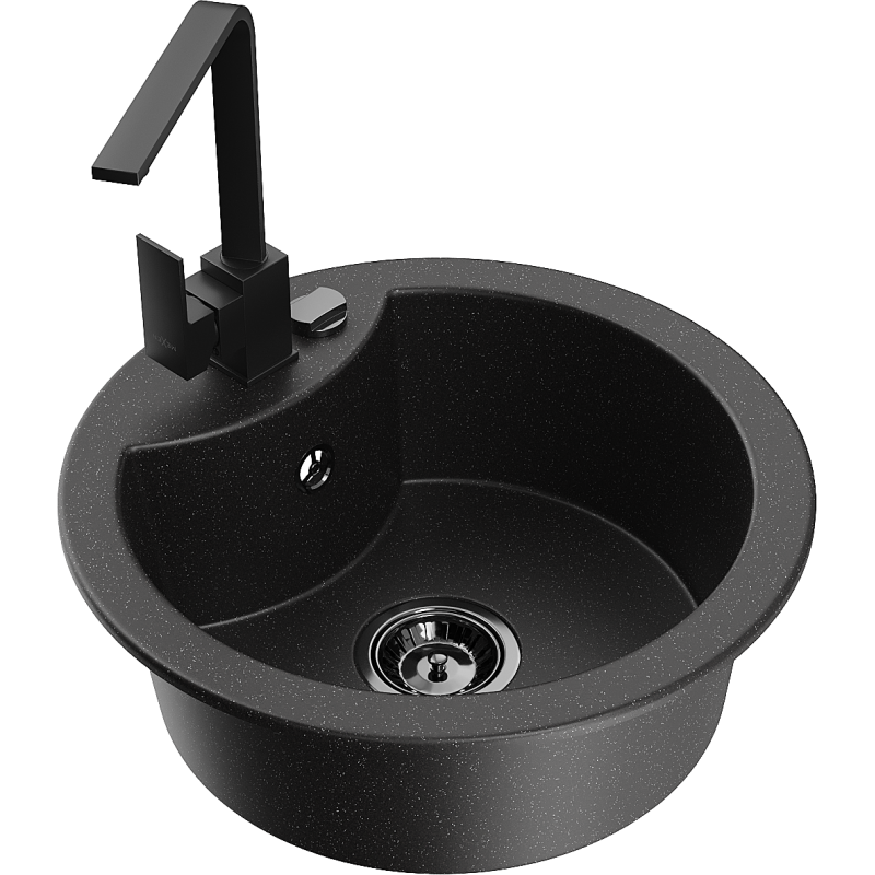 Mexen Diego 1-compartment granite sink with a kitchen mixer tap Rita, Black/Silver metallic - 6512-73-670300-70-B