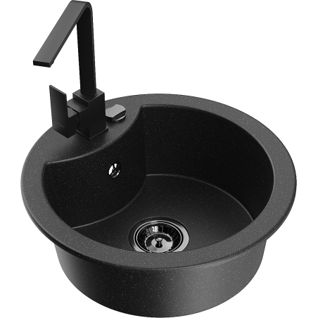 Mexen Diego 1-bowl granite sink with Rita kitchen faucet, black/silver metallic - 6512-73-670300-70-B