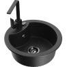Mexen Diego granite sink 1-bowl with Rita kitchen tap, black/silver metallic - 6512-73-670300-70-B