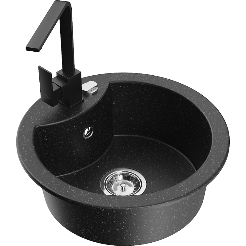 Mexen Diego 1-compartment granite sink with a kitchen mixer tap Rita, Black/Silver metallic - 6512-73-670300-70