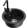 Mexen Diego 1-bowl granite sink with Rita kitchen faucet, black/silver metallic - 6512-73-670300-70