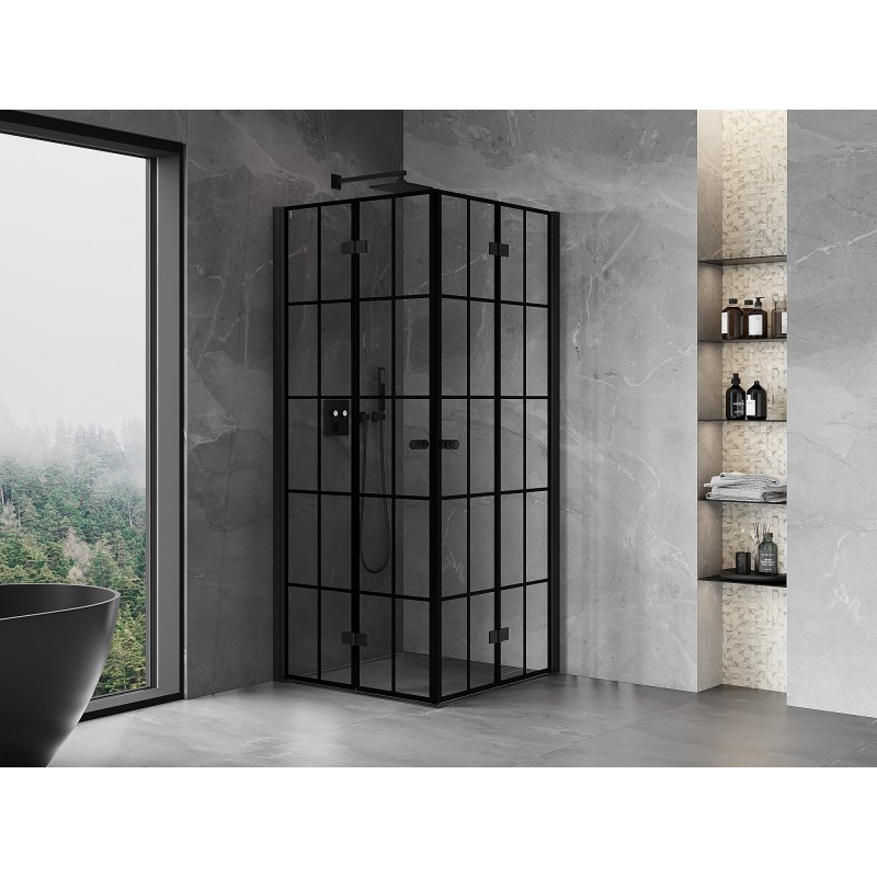 Mexen Mist-F Duo folding shower cabin 85 x 85 cm, black grid, black - 8A6-085L-085P-70-77