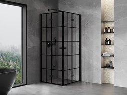 Mexen Mist-F Duo folding shower cabin 85 x 85 cm, black grid, black - 8A6-085L-085P-70-77