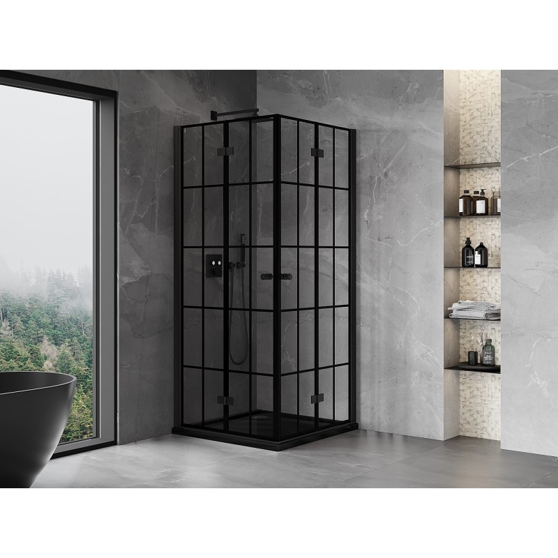 Mexen Mist-F Duo folding shower cabin 85 x 85 cm, black grid, black - 8A6-085L-085P-70-77