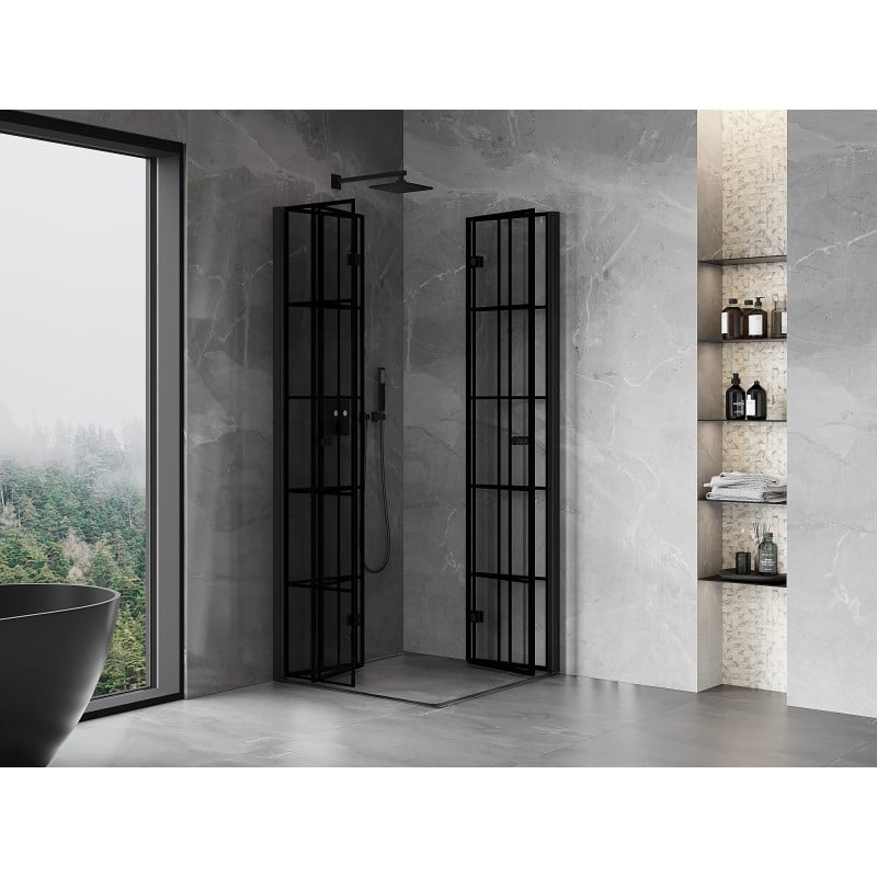 Mexen Mist-F Duo folding shower cabin 90 x 90 cm, black grid, black - 8A6-090L-090P-70-77