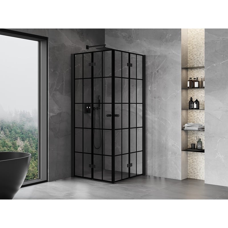Mexen Mist-F Duo Foldable Shower Enclosure 110 x 110 cm, Black Grid, Black - 8A6-110L-110P-70-77