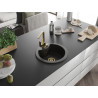 Mexen Diego granite kitchen sink 1-bowl with kitchen tap Rita, black/golden metallic - 6512-75-670300-50