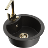 Mexen Diego granite kitchen sink 1-bowl with kitchen tap Rita, black/golden metallic - 6512-75-670300-50