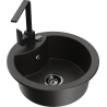 Mexen Diego 1-bowl granite sink with Rita kitchen faucet, black/gold metallic - 6512-75-670300-70-B