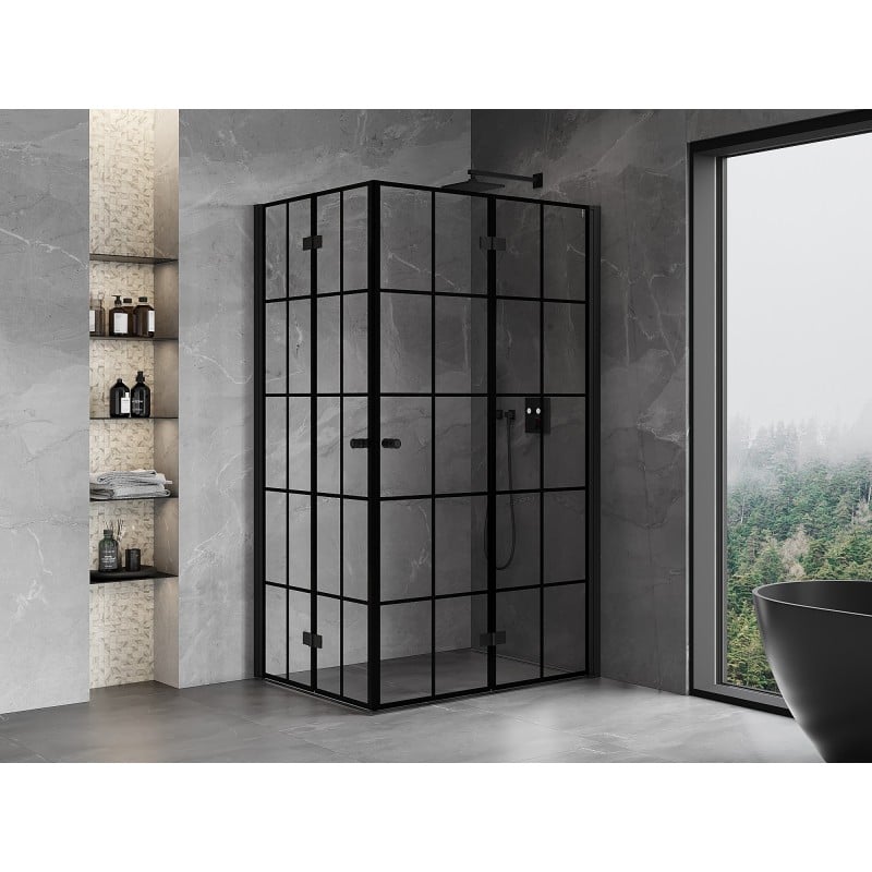 Mexen Mist-F Duo folding shower enclosure right 75 x 100 cm, black grid, black - 8A6-075L-100P-70-77