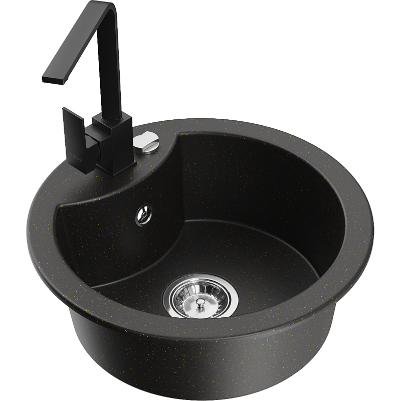 Mexen Diego 1-compartment granite sink with a kitchen mixer tap Rita, Black/Gold metallic - 6512-75-670300-70
