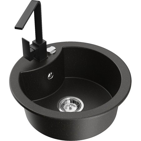 Mexen Diego granite kitchen sink 1-bowl with kitchen faucet Rita, black/gold metallic - 6512-75-670300-70