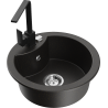 Mexen Diego granite kitchen sink 1-bowl with kitchen faucet Rita, black/gold metallic - 6512-75-670300-70