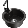 Mexen Diego granite kitchen sink 1-bowl with Rita kitchen faucet, black/gold metallic - 6512-75-670300-70