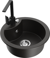 Mexen Diego 1-compartment granite sink with a kitchen mixer tap Rita, Black/Gold metallic - 6512-75-670300-70