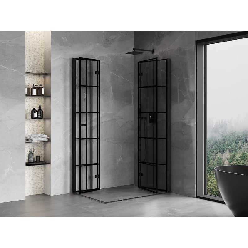 Mexen Mist-F Duo Folding Shower Cabin Right 95 x 110 cm, Black Grid, Black - 8A6-095L-110P-70-77