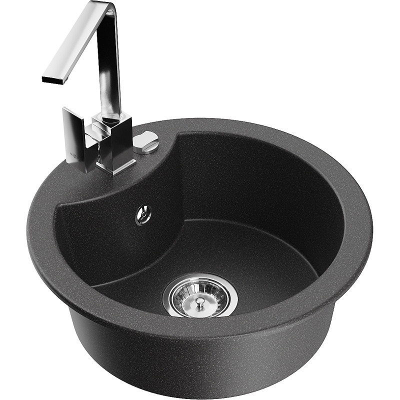Mexen Diego 1-bowl granite sink with Rita kitchen faucet, speckled black - 6512-76-670300-00