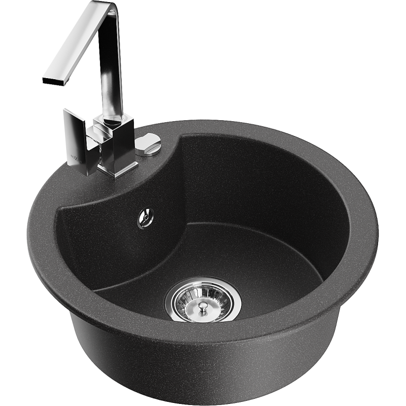 Mexen Diego 1-compartment granite sink with a kitchen mixer tap Rita, spotted black - 6512-76-670300-00